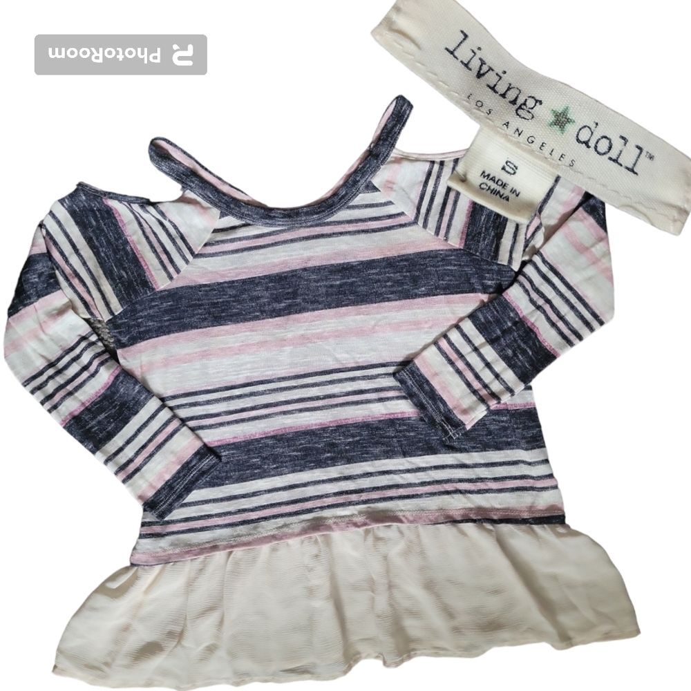 Living Doll Striped Cold Shoulder Top - S